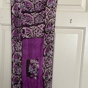 Vintage Silk Hand-Painted Floral Batik Scarf
